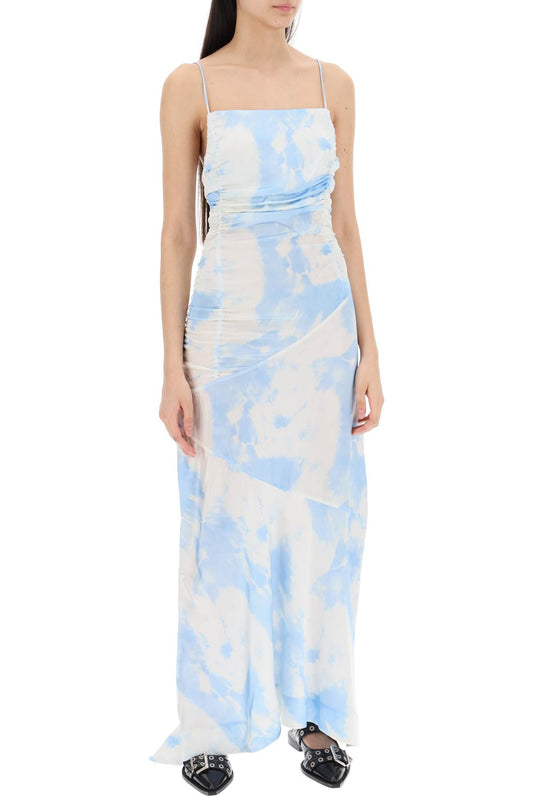 maxi printed tie-dye satin dress with r