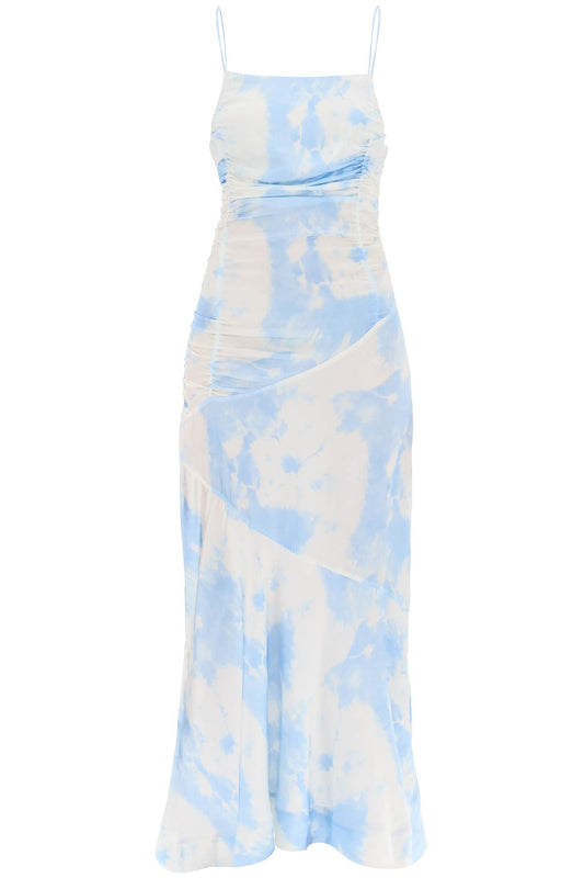 maxi printed tie-dye satin dress with r