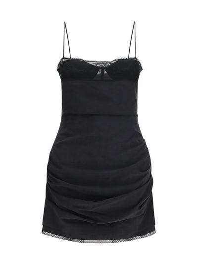 corset dress with lace neckline