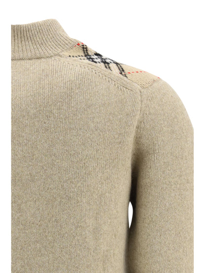 BURBERRY L cashmere and wool cardigan with check applications 