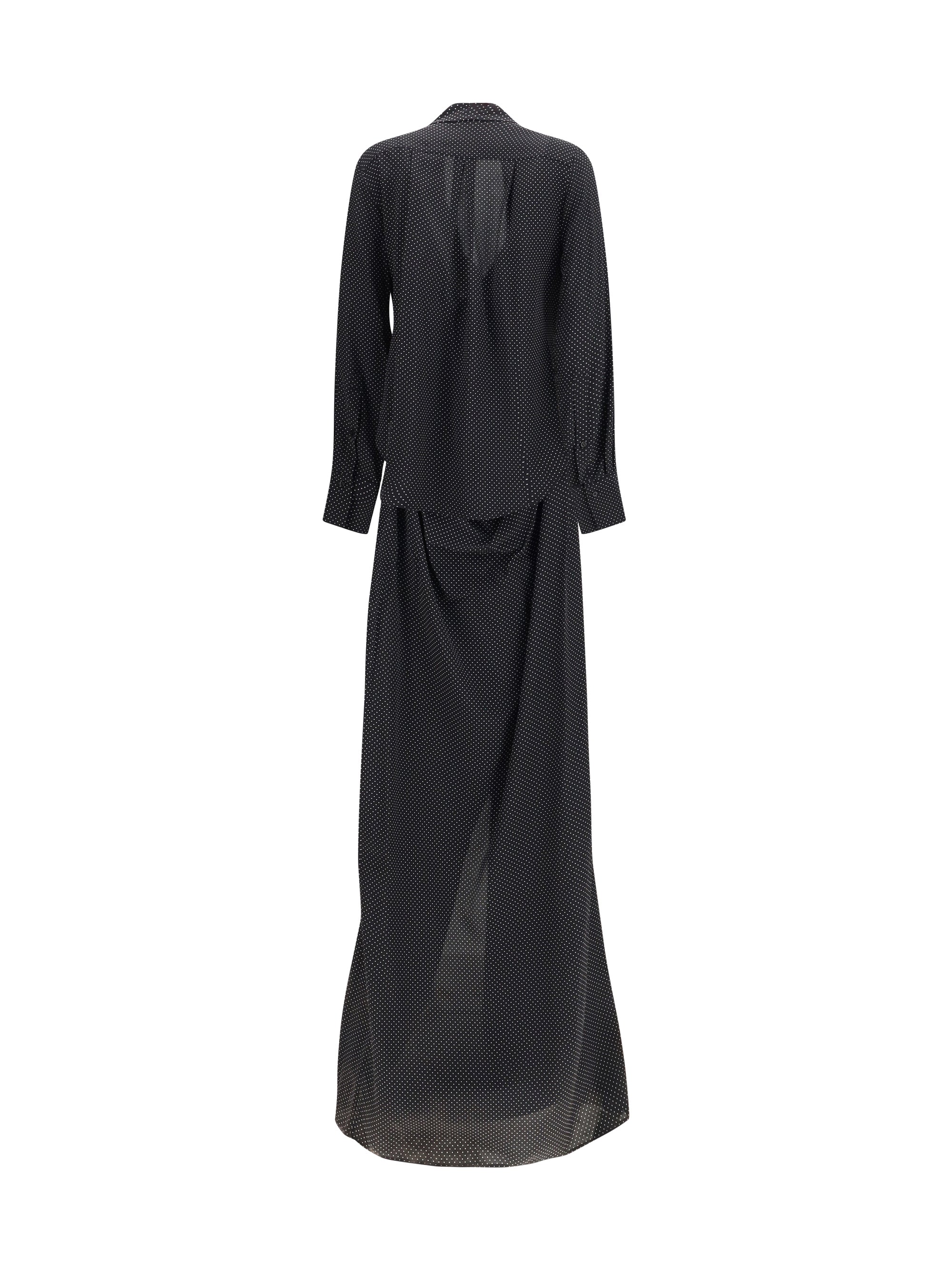 criss cross polka-dot silk crepe de chine long dress