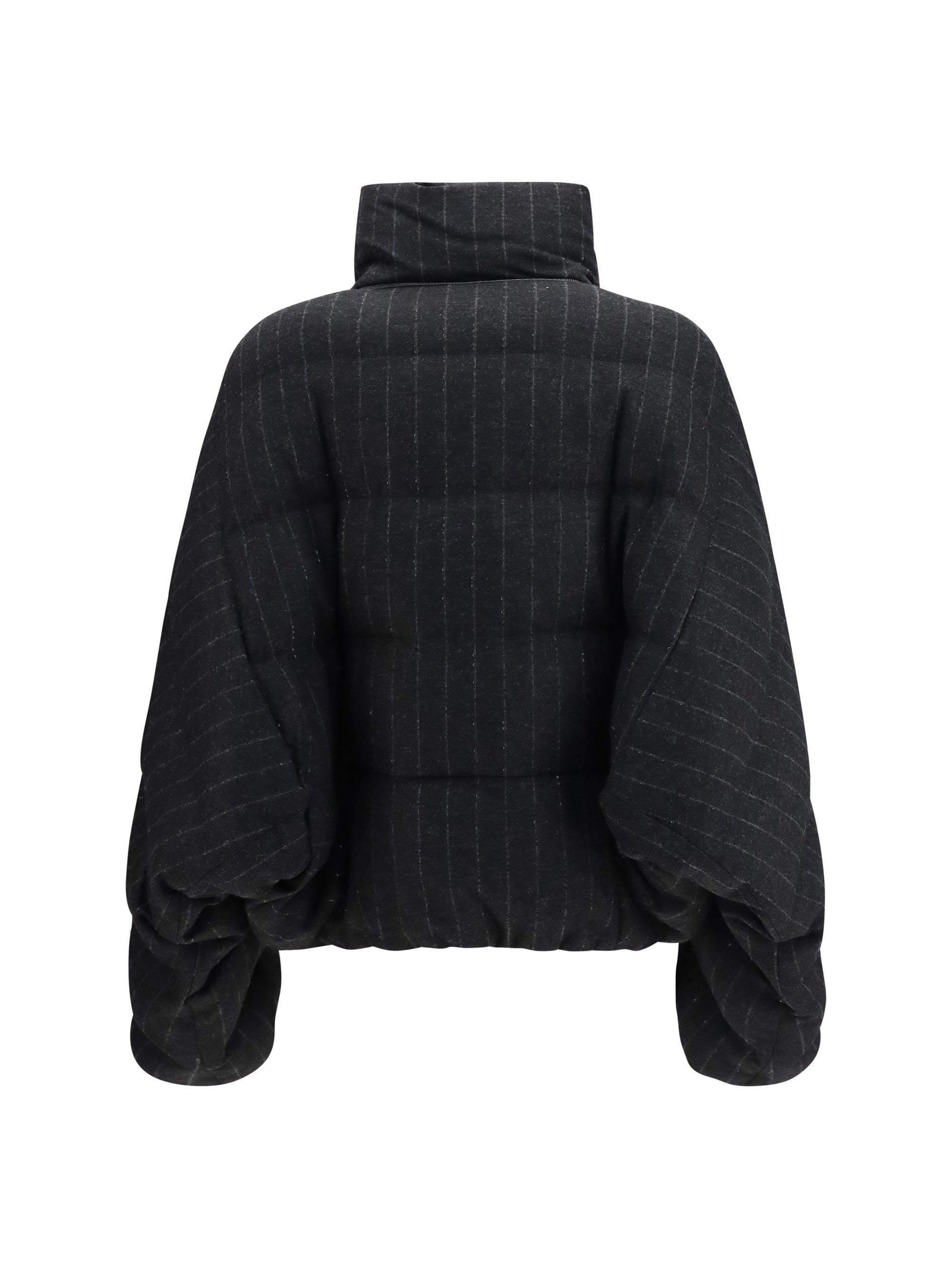 cropped pinstripe wool puffer jacket