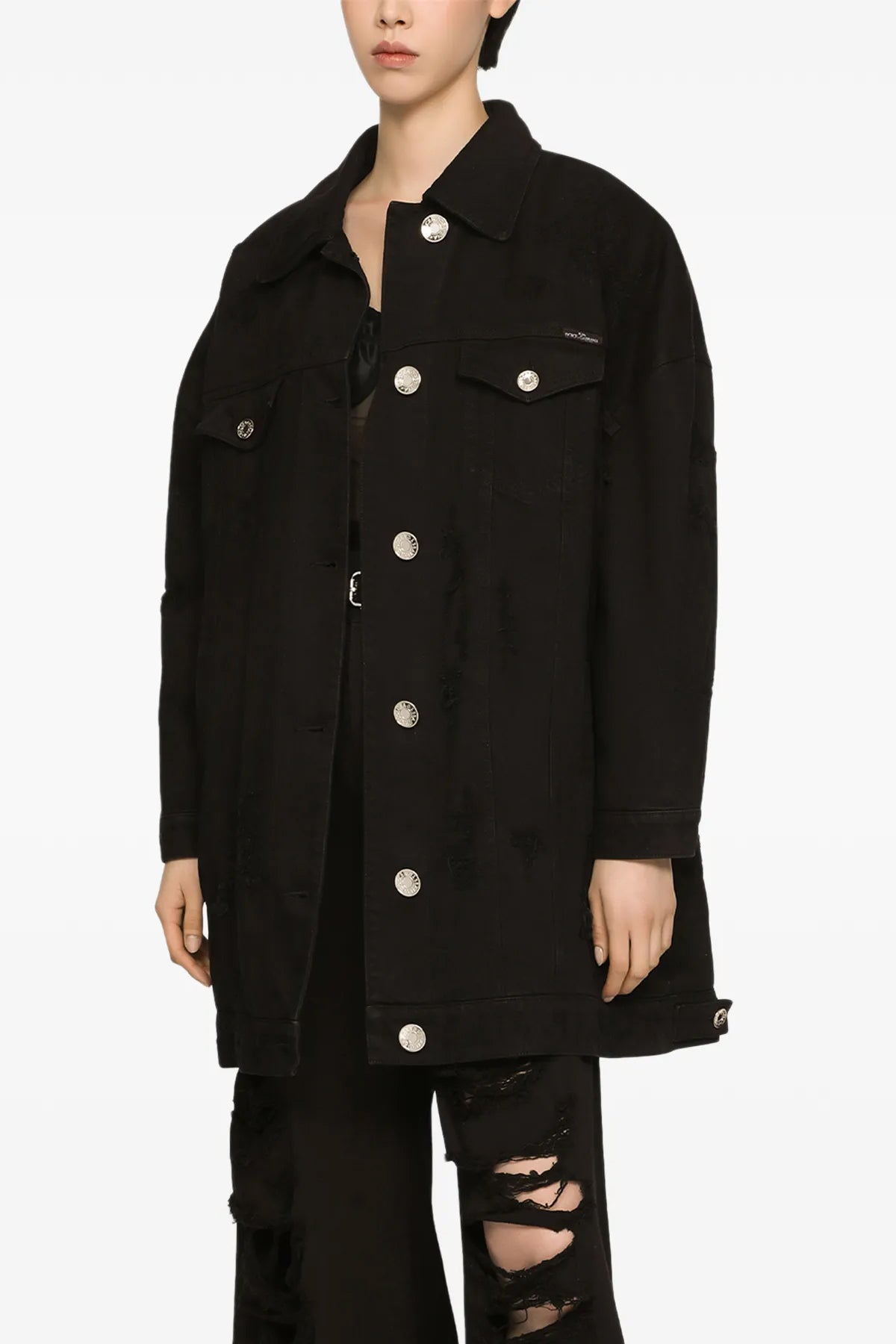 long jacket in slightly padded used-effect denim lined