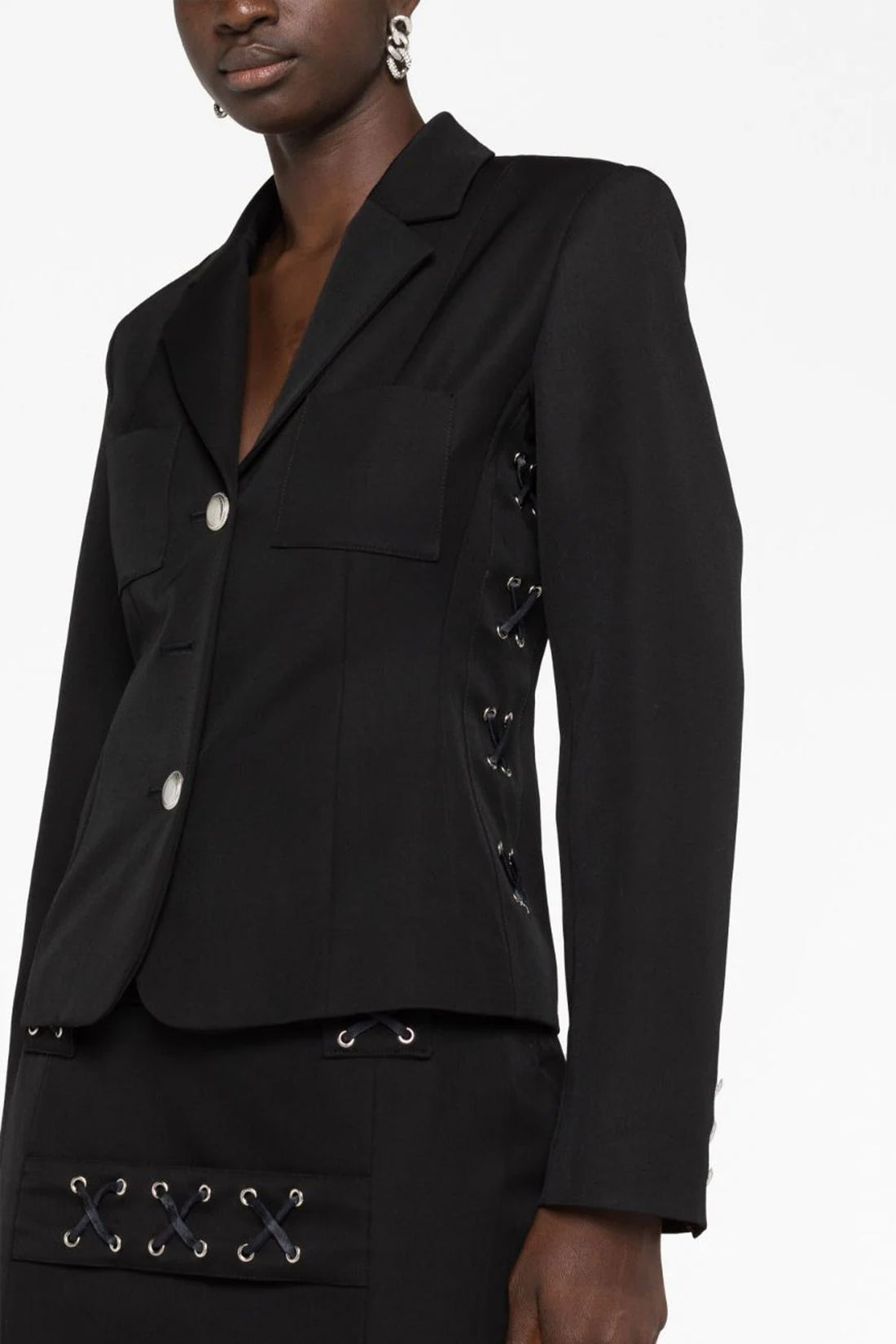 ALESSANDRA RICH 42 blazer monopetto in misto lana con dettaglio lacci