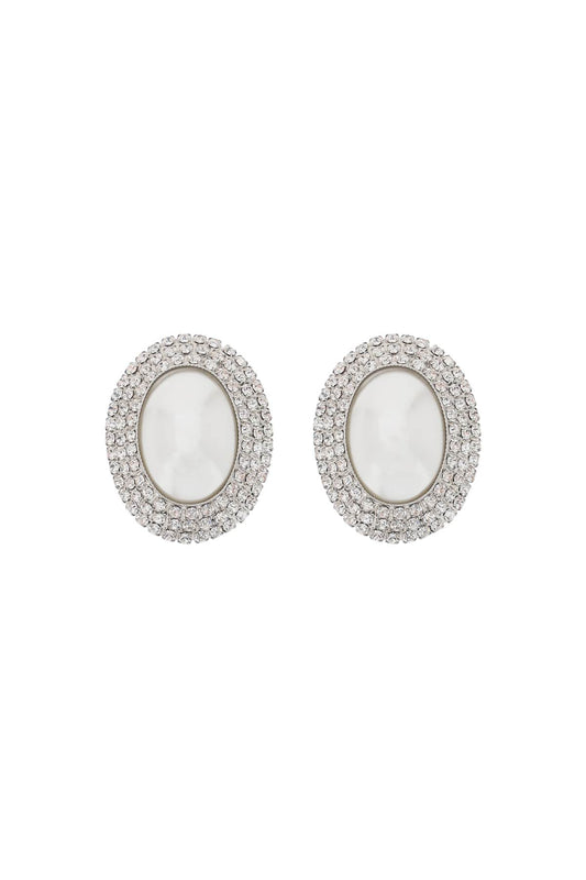 oval earrings with pearl and crystals