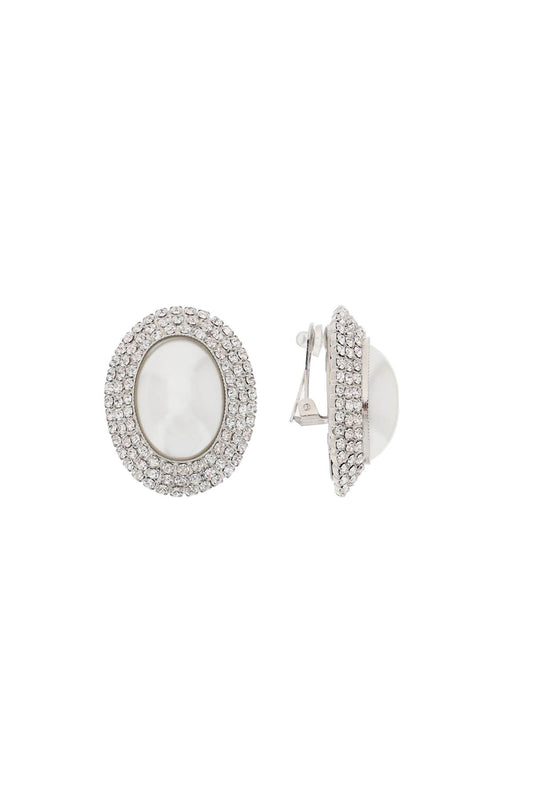 oval earrings with pearl and crystals