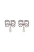 hypoallergenic brass earrings in silver with bow and drop pearl