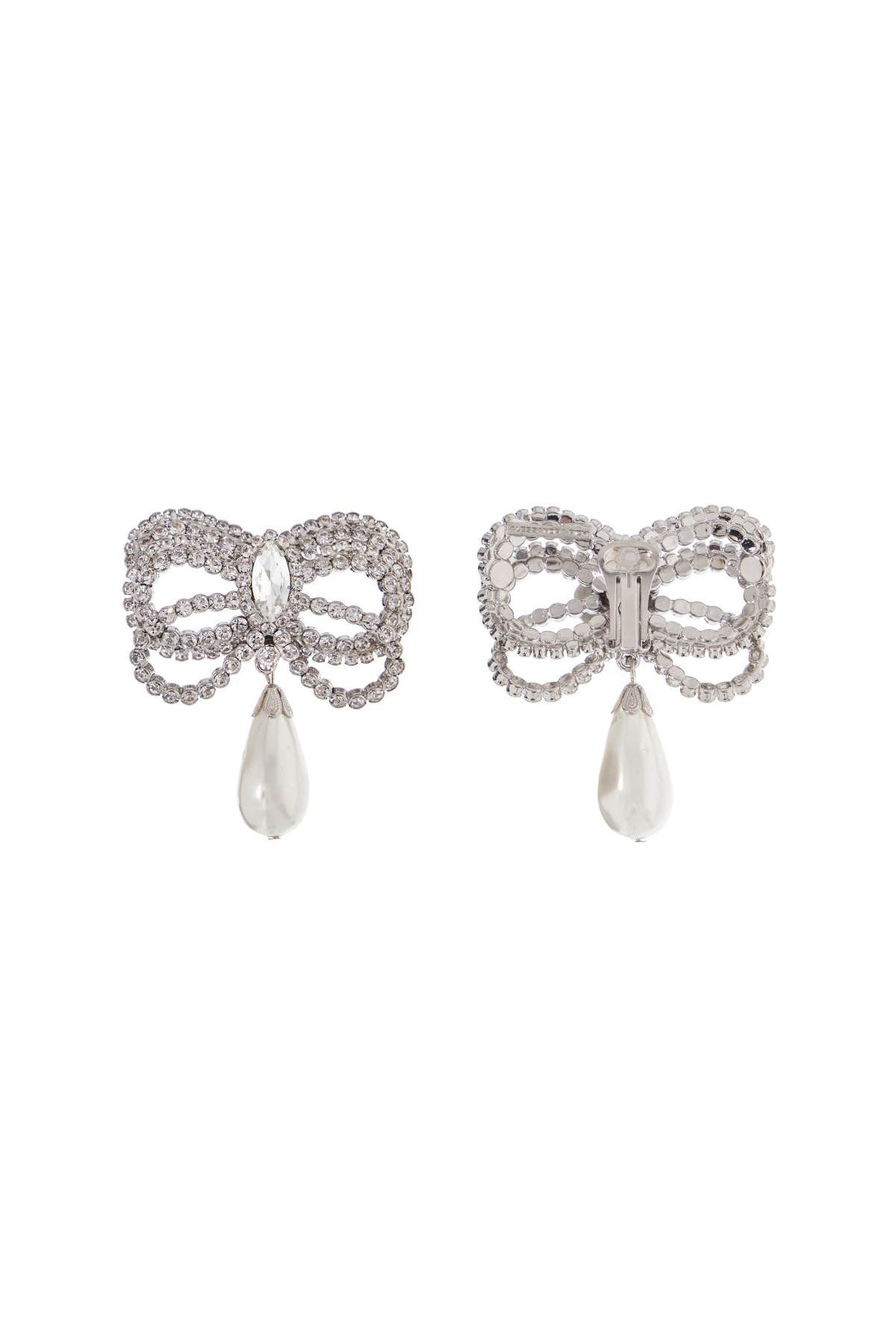 hypoallergenic brass earrings in silver with bow and drop pearl