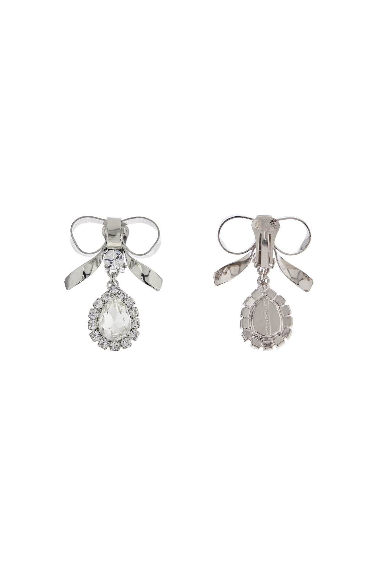 bow earrings with crystal pendant in silver-plated brass