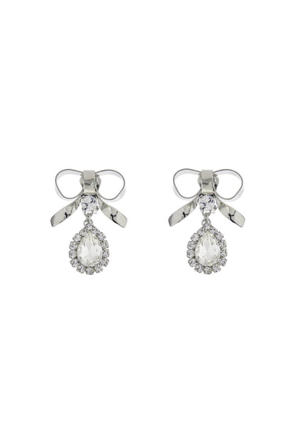 bow earrings with crystal pendant in silver-plated brass