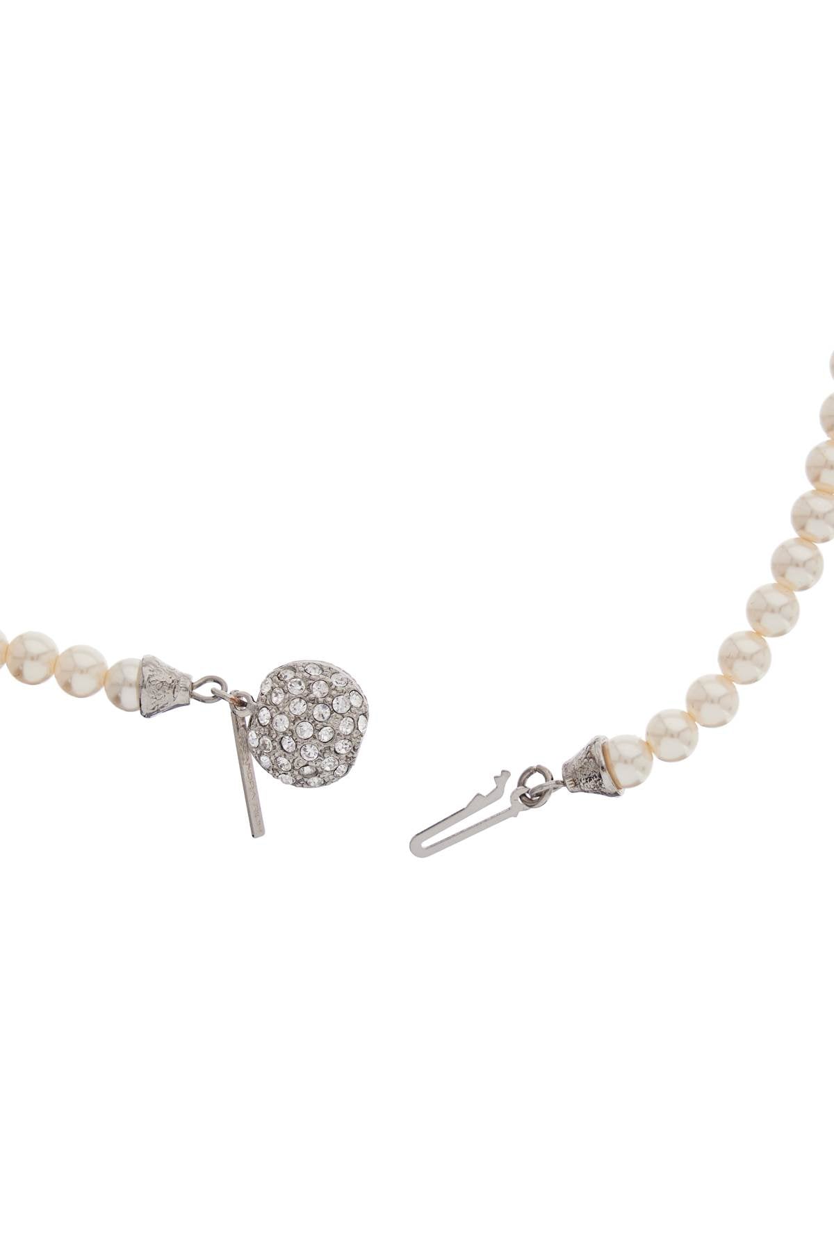 long 3-strand ivory pearl necklace with rhinestones