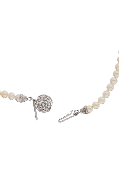 long 3-strand ivory pearl necklace with rhinestones