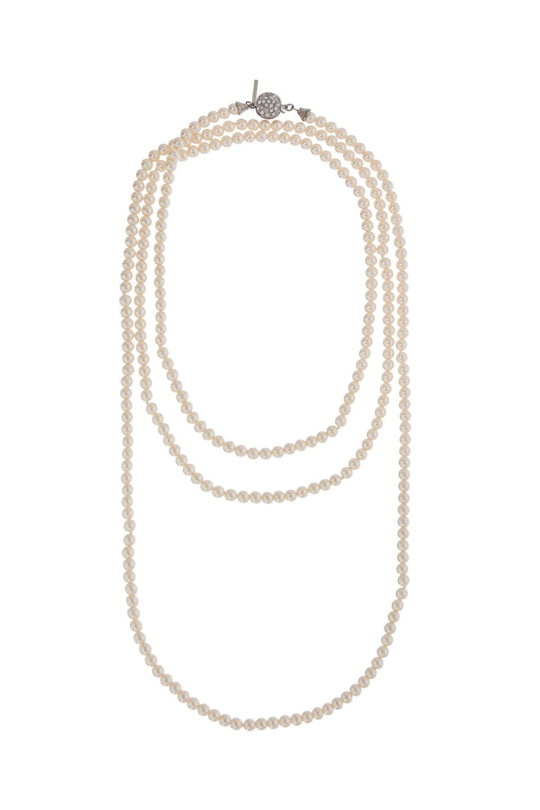 long 3-strand ivory pearl necklace with rhinestones