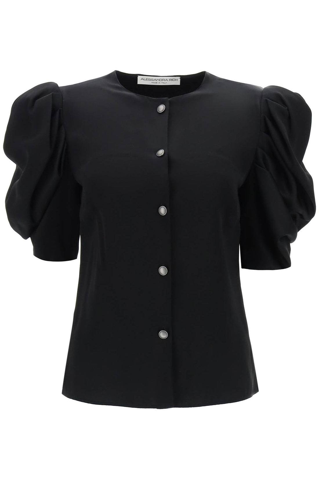 envers satin blouse with bouffant sleeves