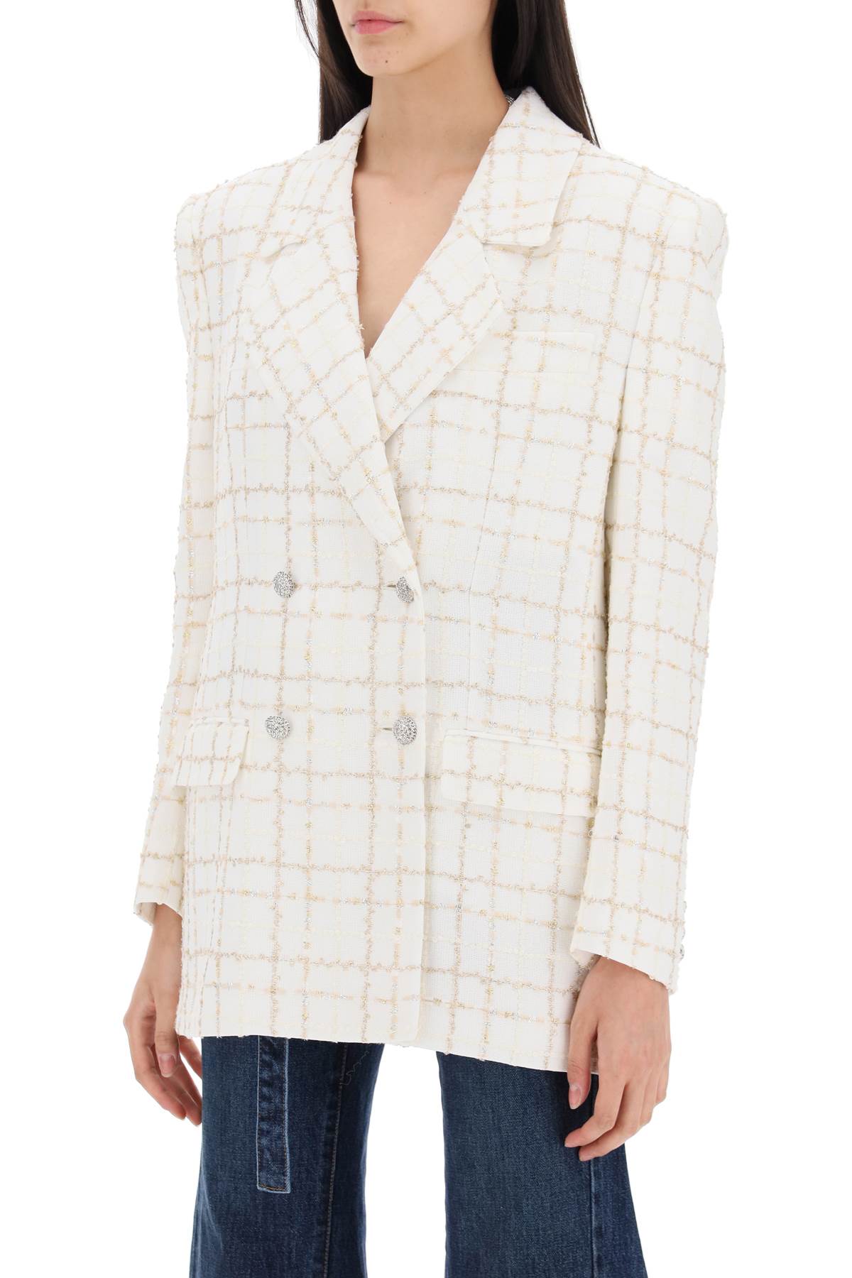 oversized tweed jacket with plaid pattern