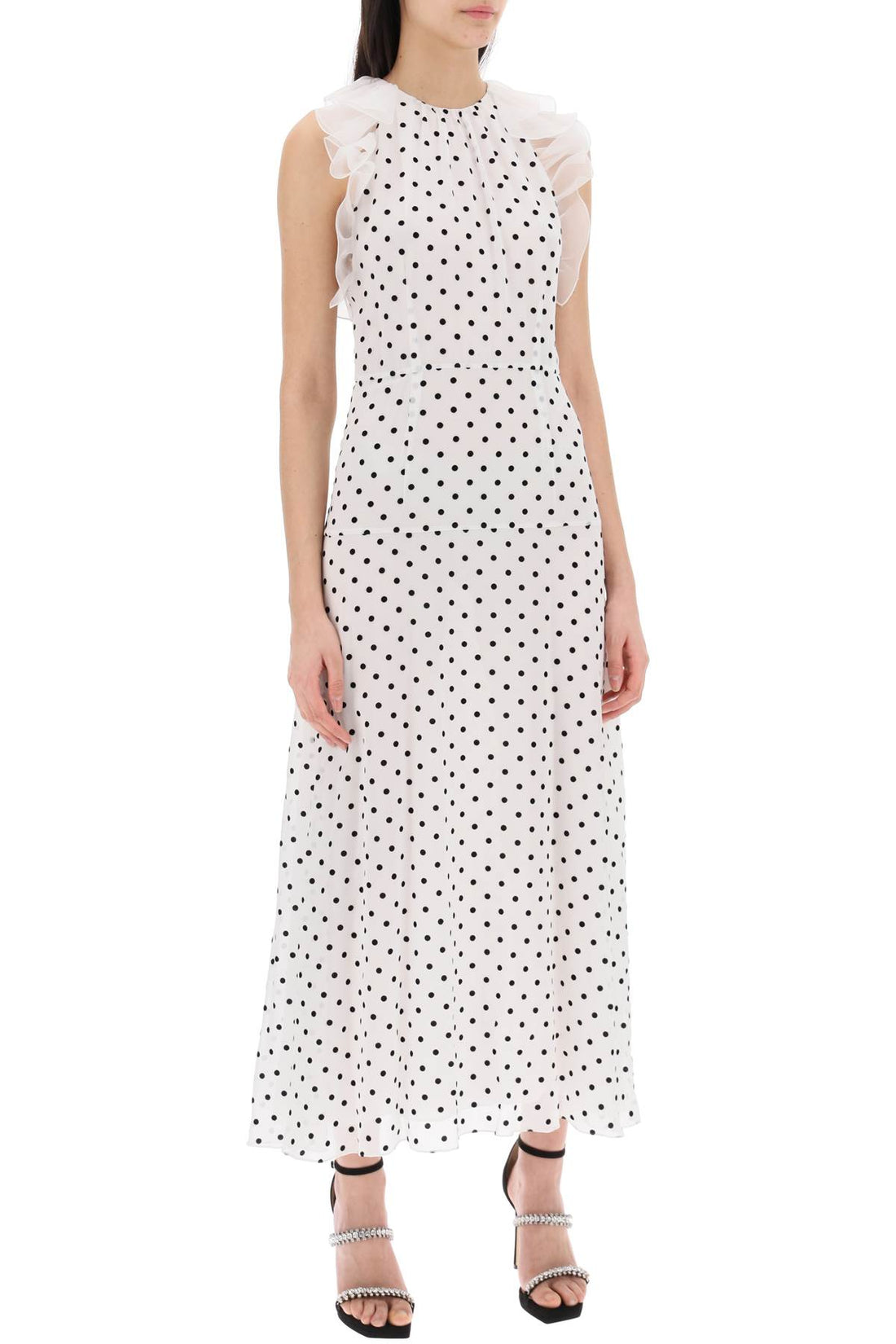 sleeveless maxi dress in polka