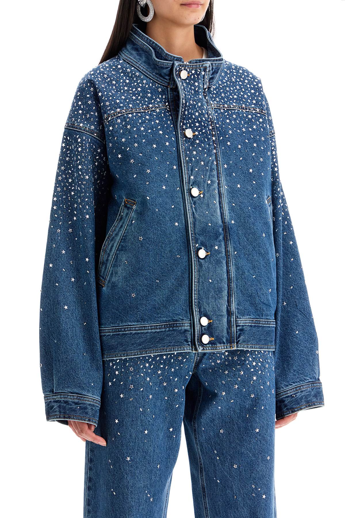 denim bomber jacket with rhin