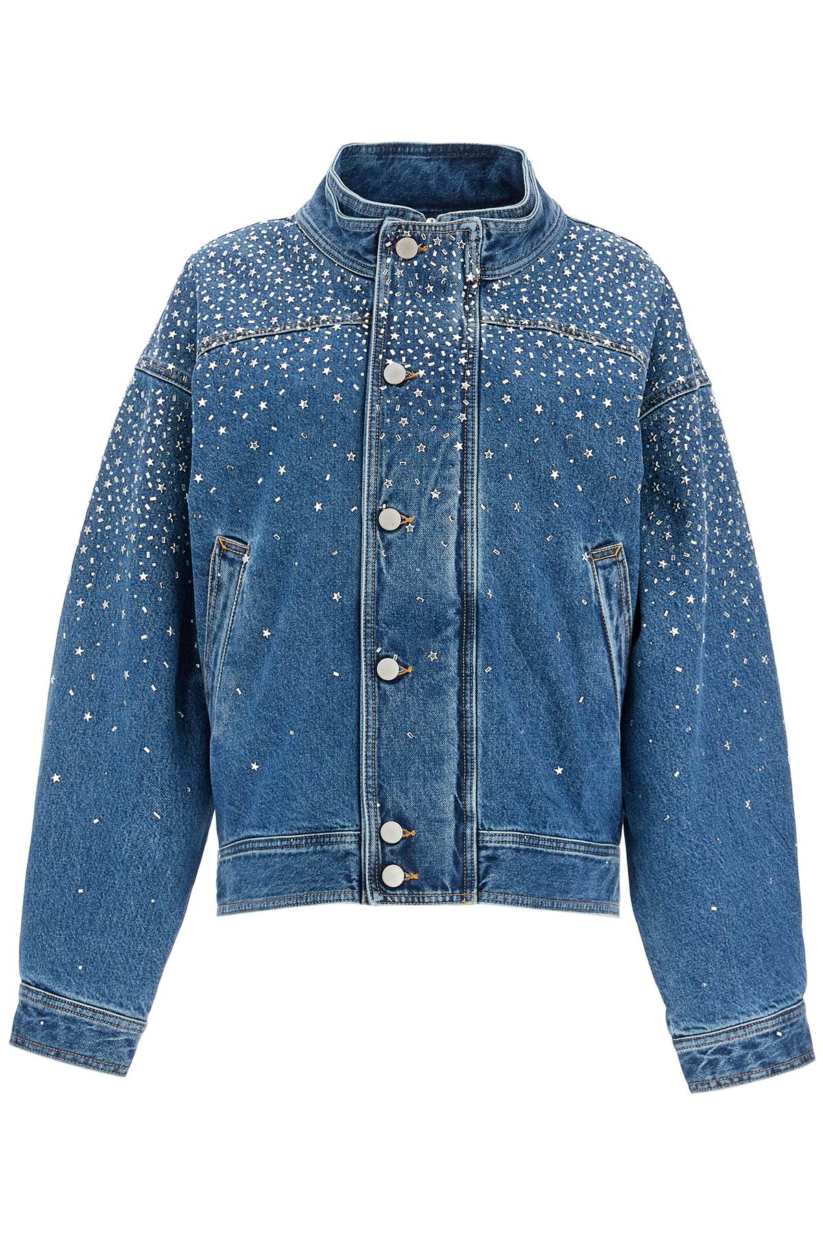 denim bomber jacket with rhin