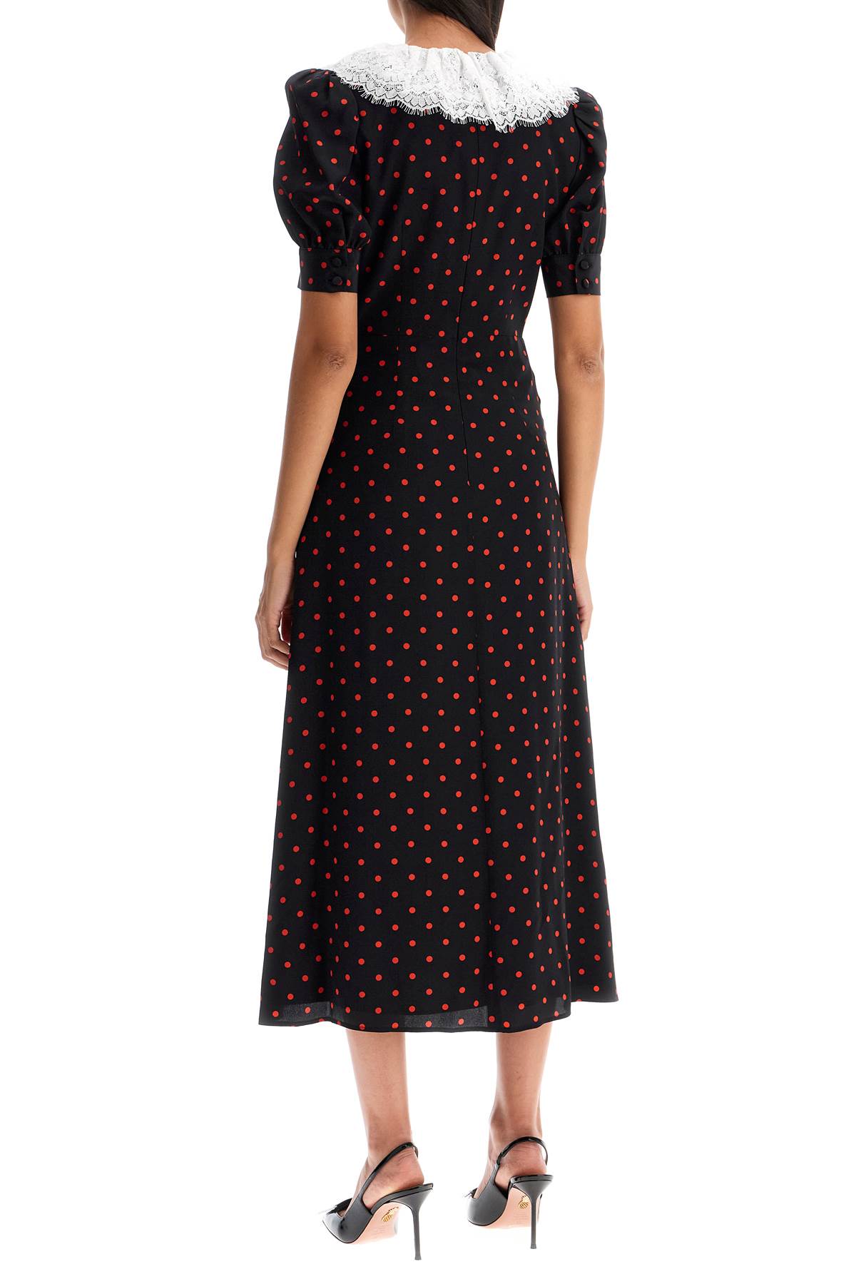 'polka dot silk midi dress'