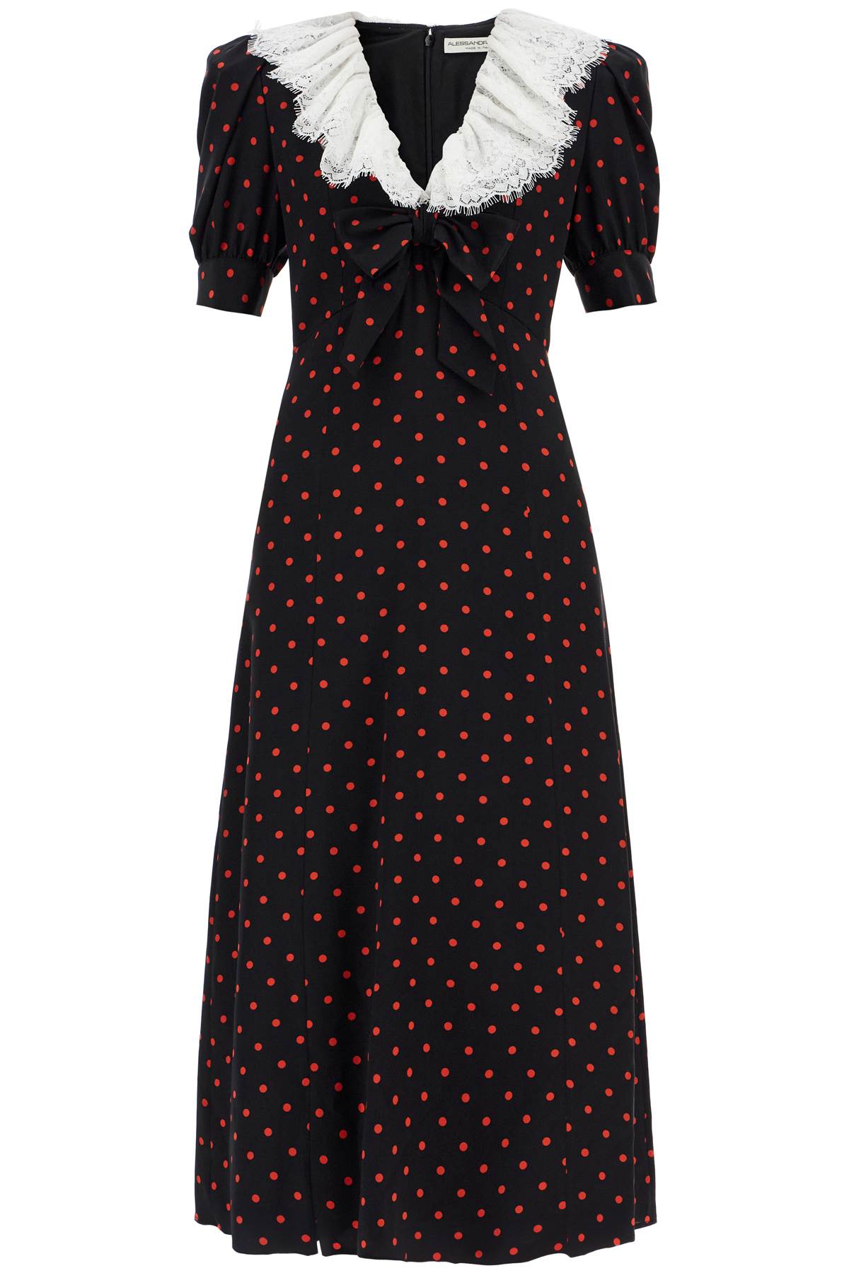 'polka dot silk midi dress'