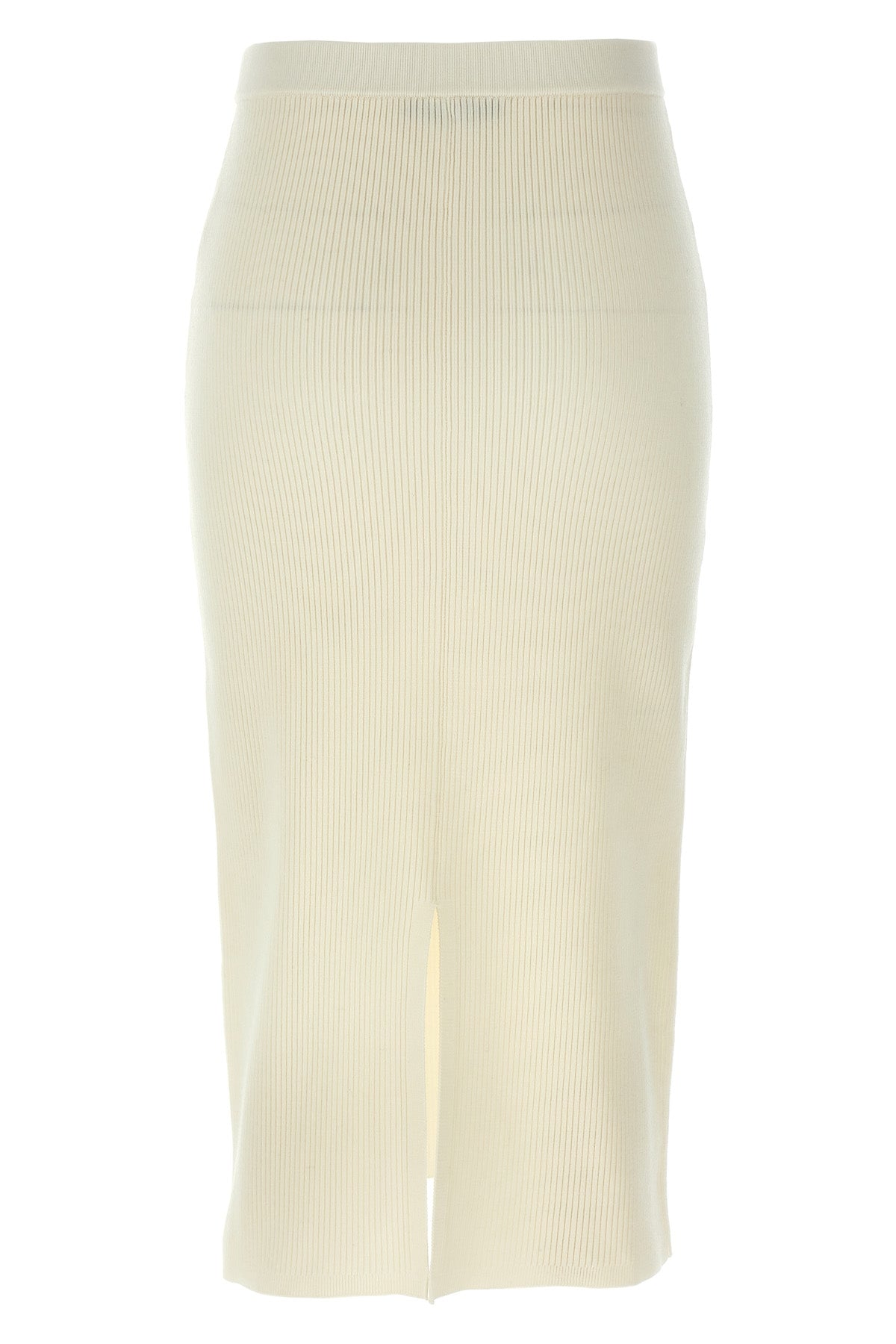 midi skirt in ribbed stretch wool and cashmere blend