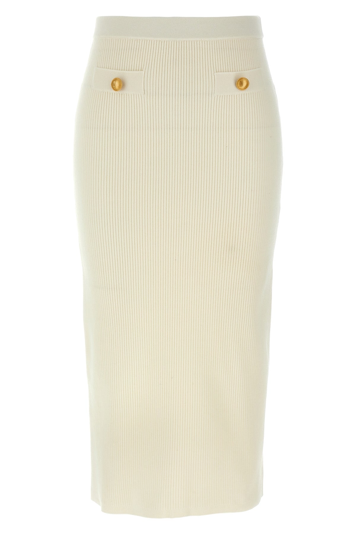 midi skirt in ribbed stretch wool and cashmere blend