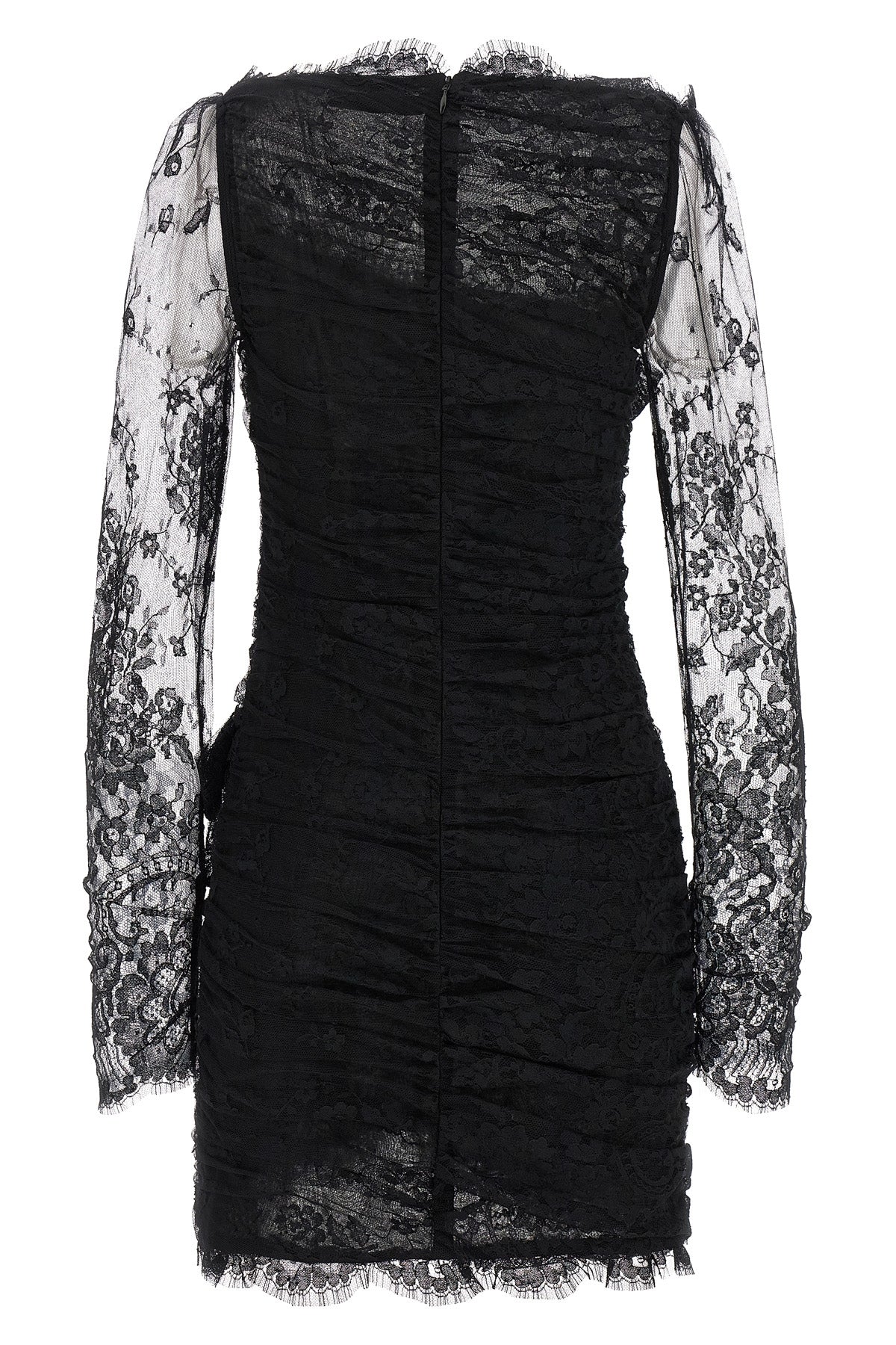 draped lace mini dress