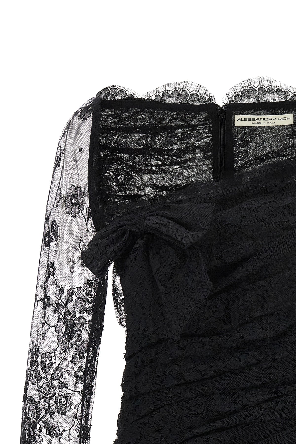 draped lace mini dress