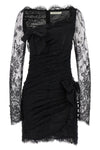 draped lace mini dress