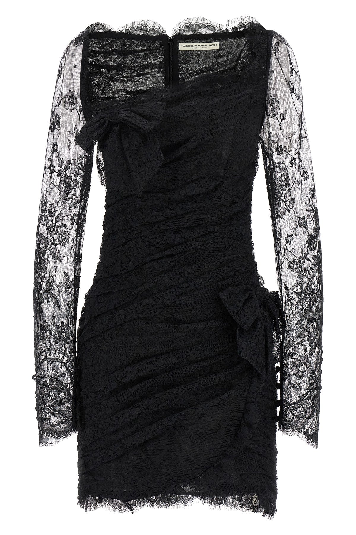 draped lace mini dress