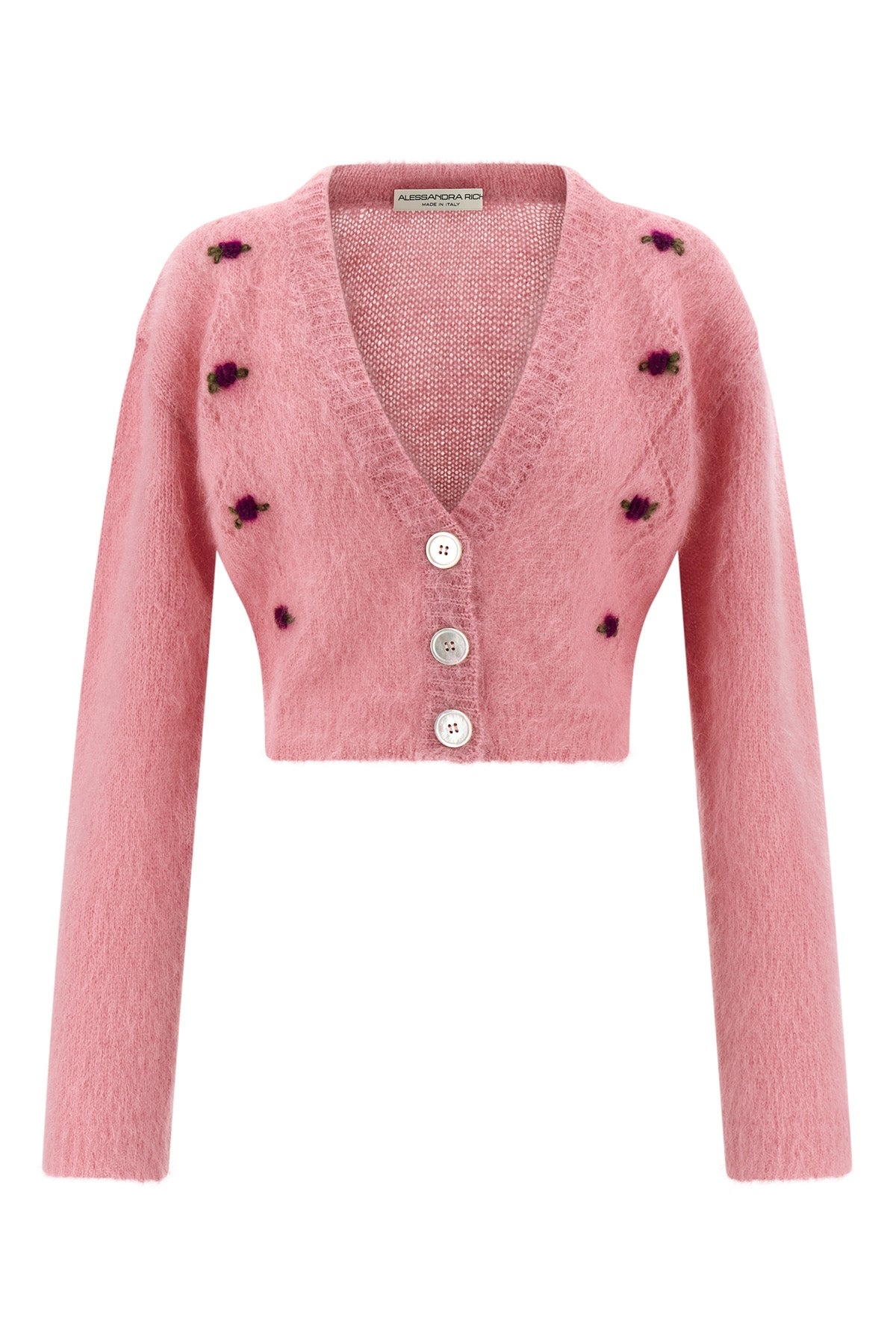 carded mohair cardigan in alpaca and wool blend