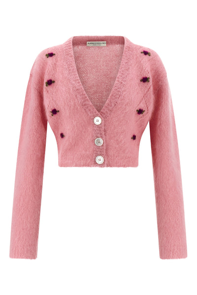 carded mohair cardigan in alpaca and wool blend