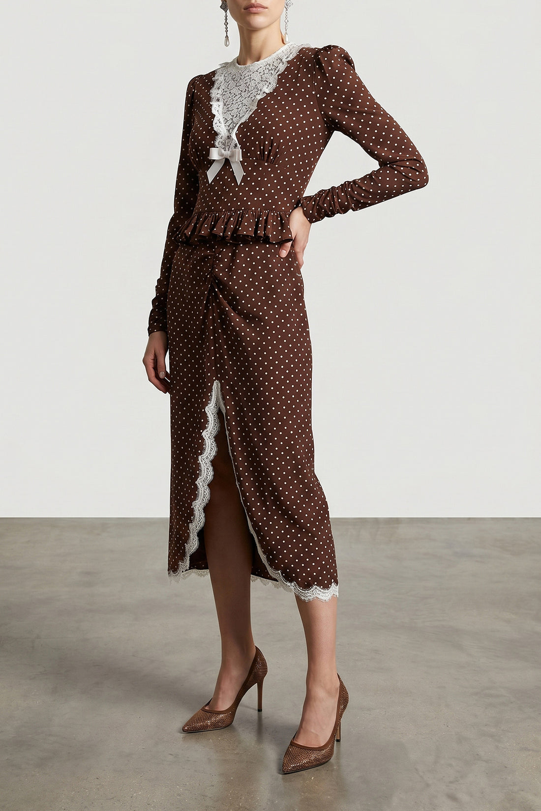 ALESSANDRA RICH 40 polka dot midi polka dot silk dress