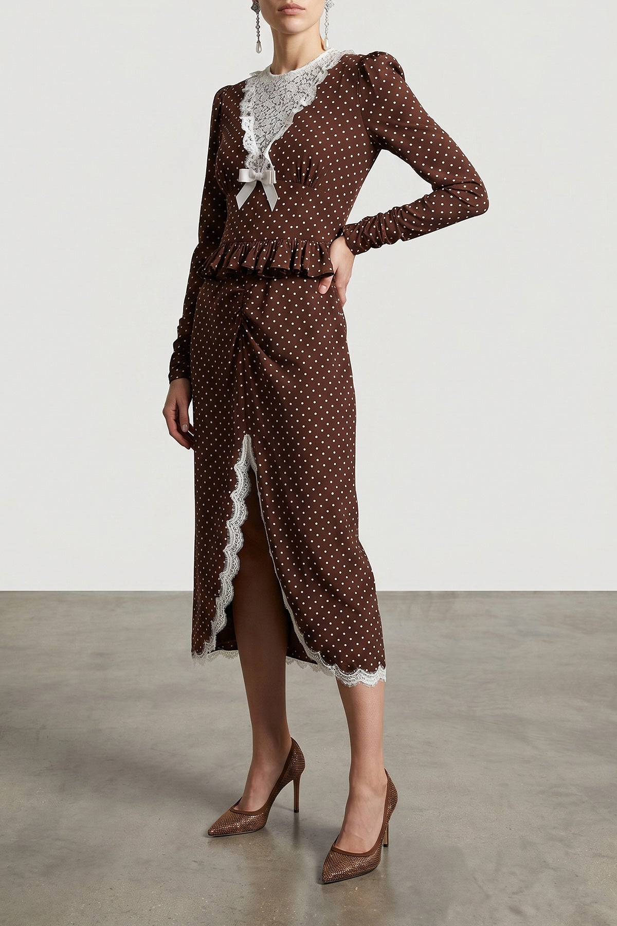 Alessandra Rich Polka Dot Midi Polka Dot Silk Dress | Modecraze MODECRAZE Alessandra Rich Polka Dot Midi Polka Dot Silk Dress | Modecraze MODECRAZE
