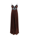 satin long dress with lace inserts