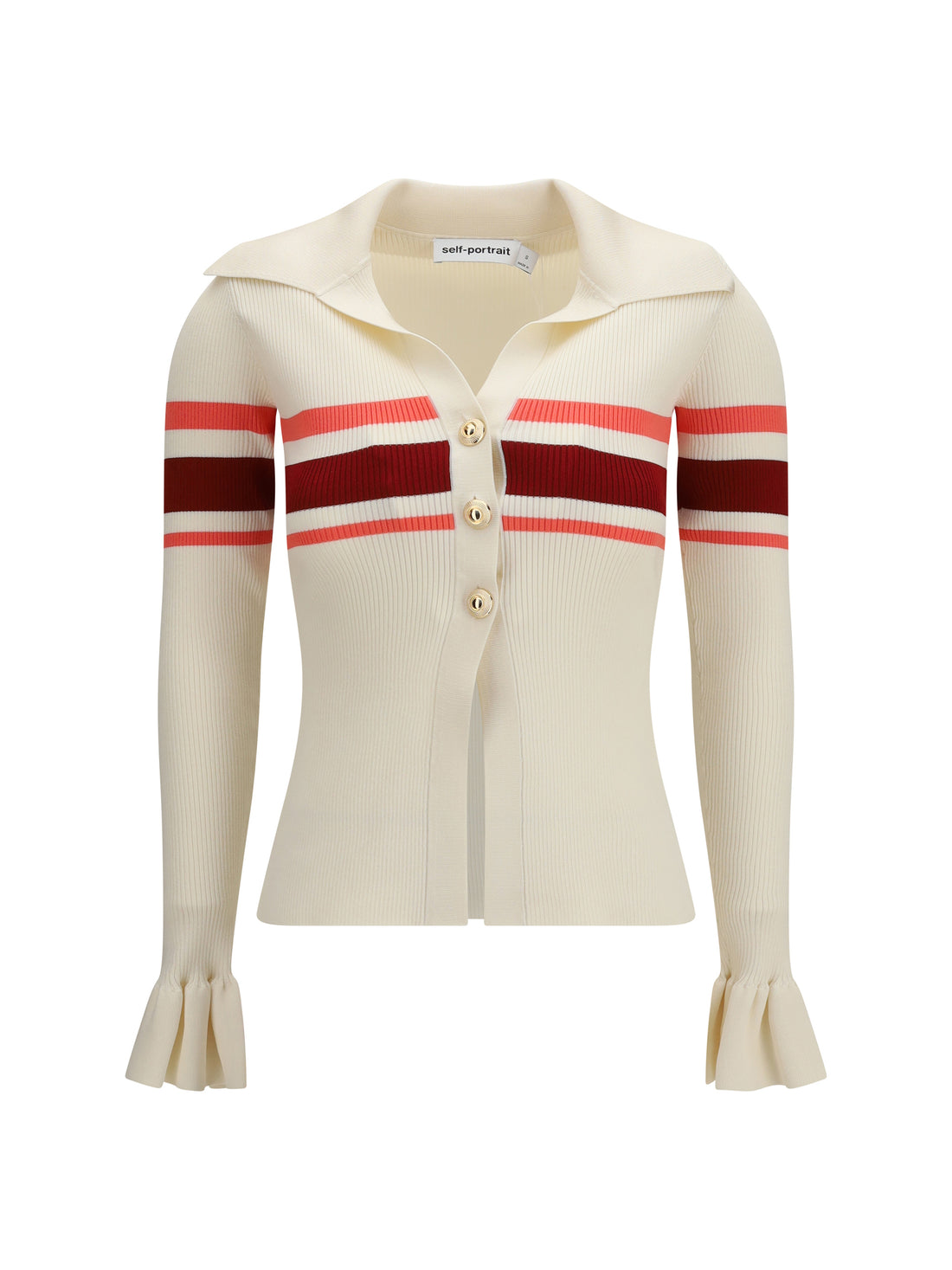 SELF-PORTRAIT M striped viscose knit button top