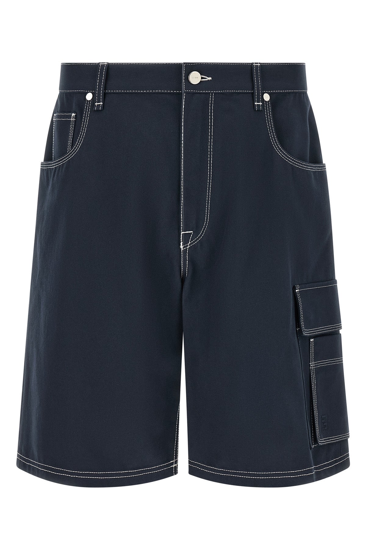 fendi navy blue cotton canvas canvas bermuda shorts