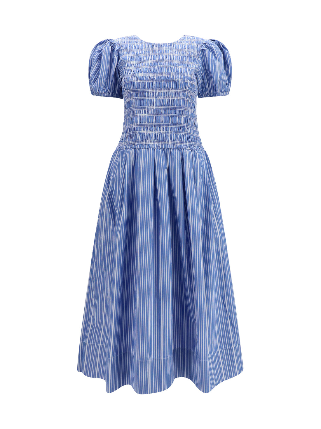 GANNI 40 striped cotton dress with puff sleeves