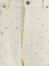 GOLDEN GOOSE 26 white denim pearl and crystal embroidered pants