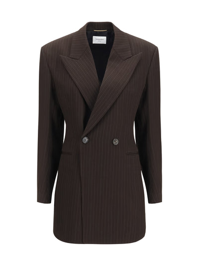 SAINT LAURENT 36 double-breasted pinstripe mélange wool jacket