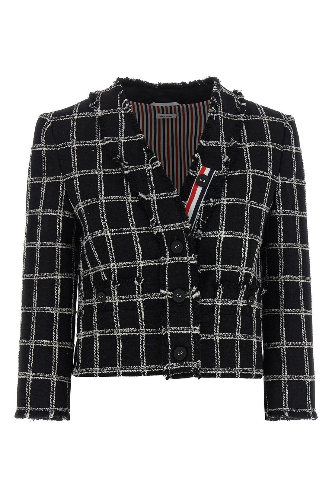 THOM BROWNE 40 the thom browne cardigan jacket reinterprets the codes of tailoring through a cr