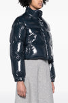 reversible down jacket in herringbone harris tweed wool and shiny nylon