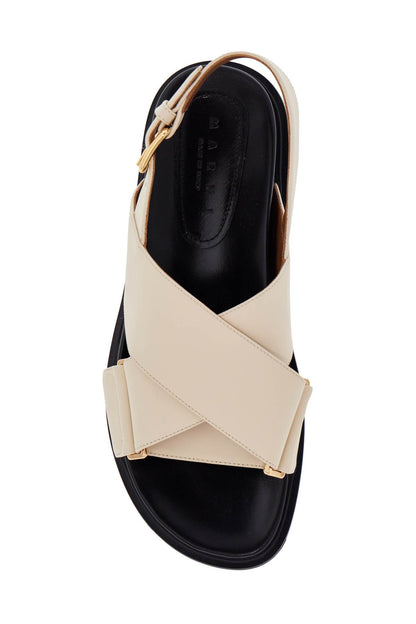 fussbett sandals in silk white leather with low heel