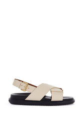 fussbett sandals in silk white leather with low heel