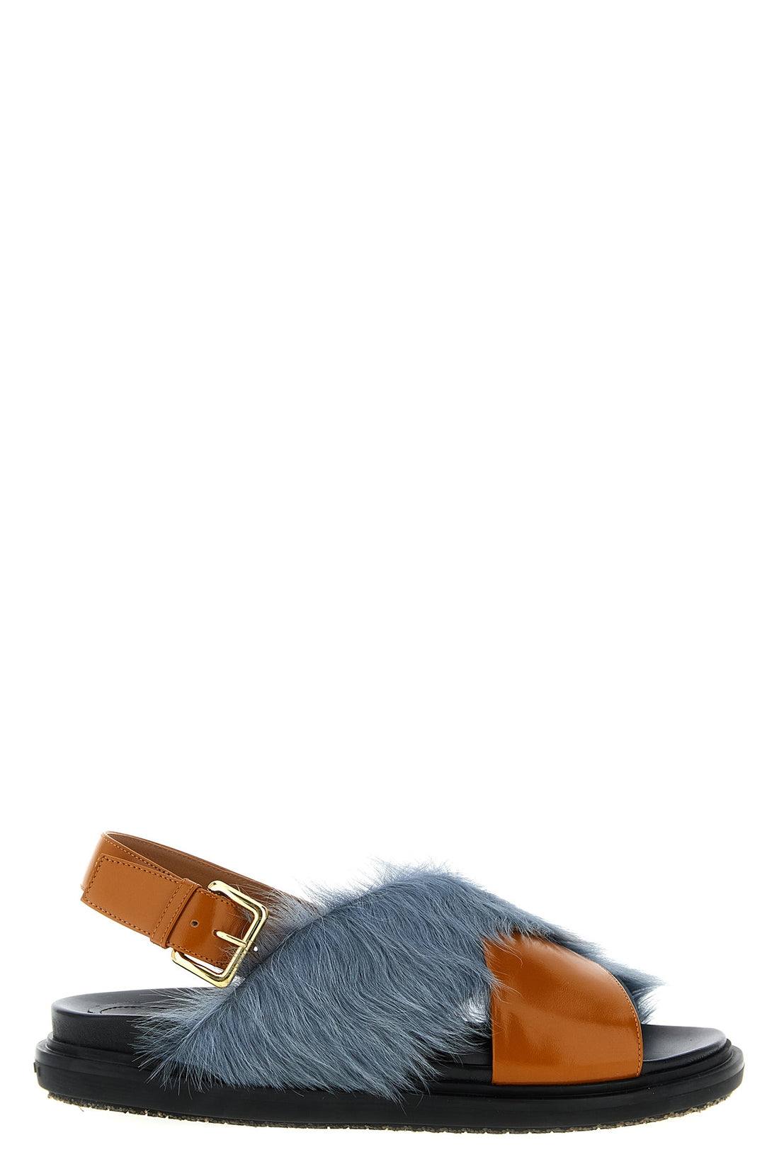 MARNI 35.5 fussbett smooth leather sandals and long-haired shearling