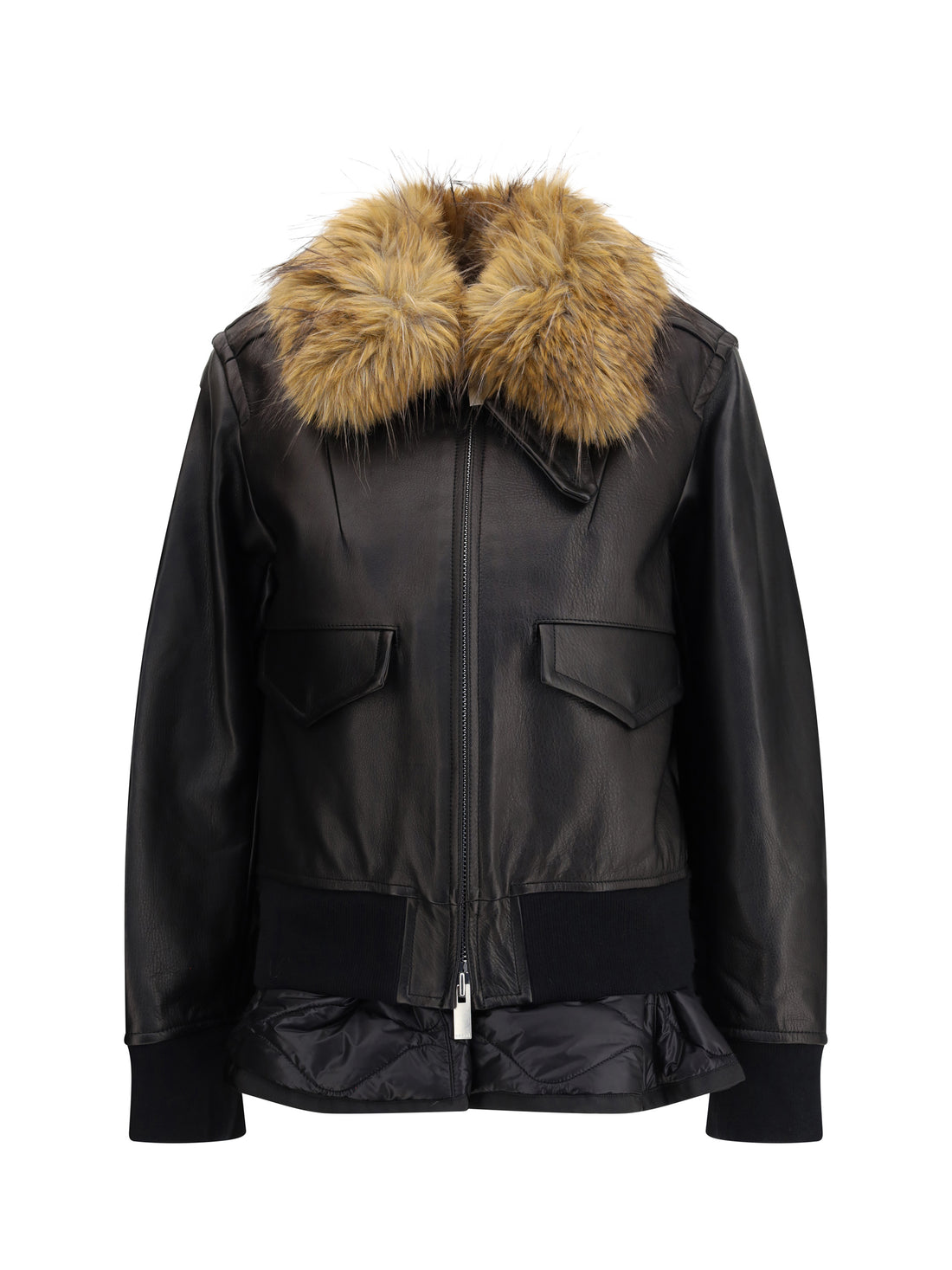 SACAI 3 leather jacket with a plush collar