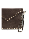medium rockstud clutch in suede