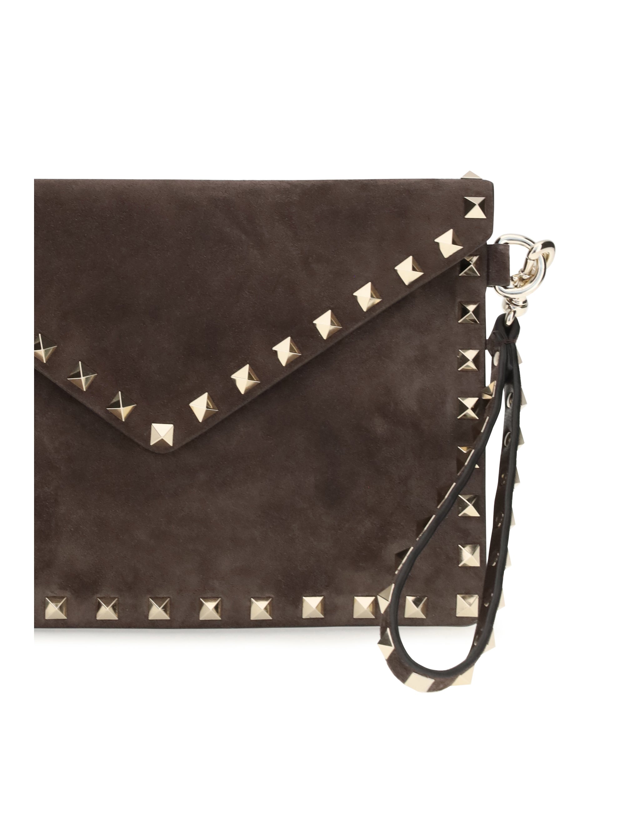 medium rockstud clutch in suede