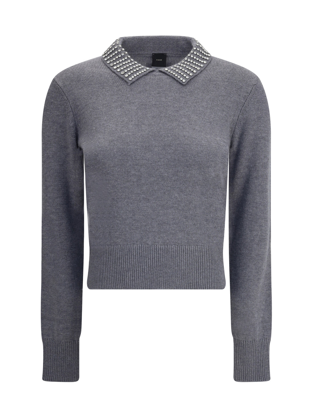PINKO L rhinestone-decorated collar sweater