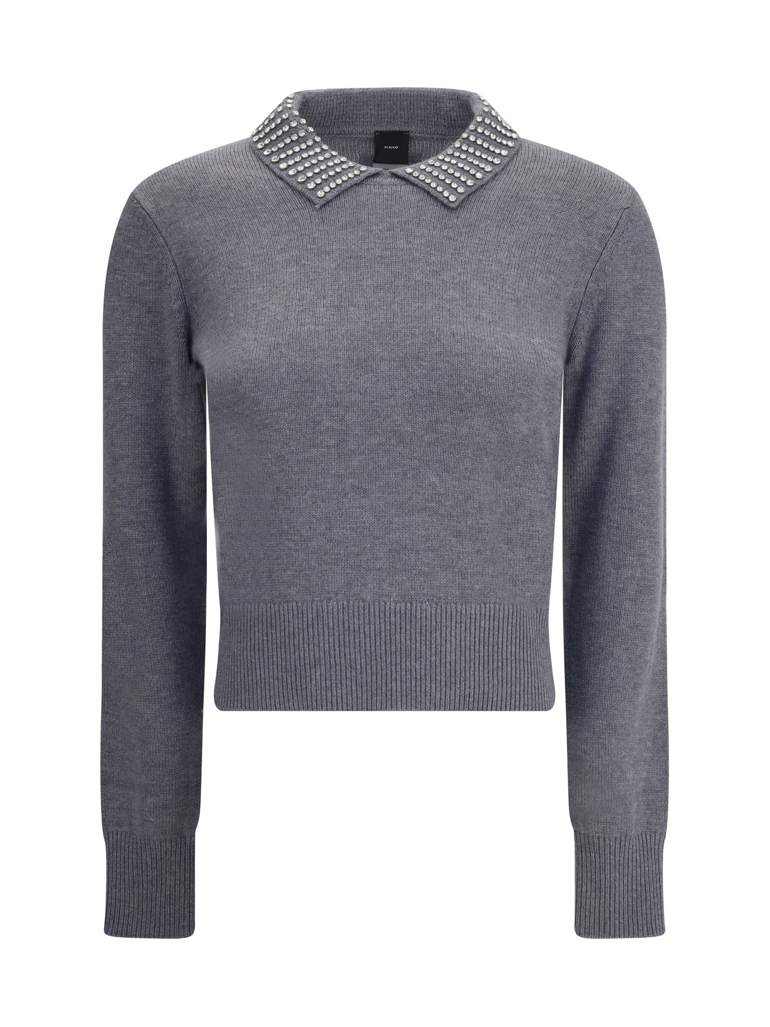 PINKO L rhinestone-decorated collar sweater